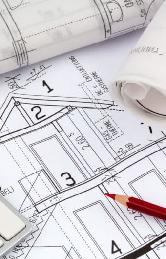 An architect's blueprint for the construction of a new residential house.
